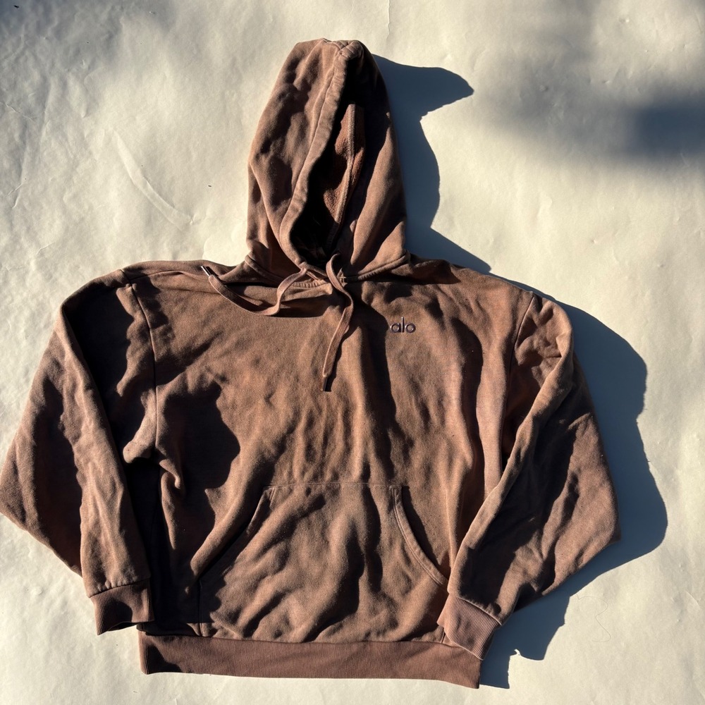 Alo Yoga Accolade Hoodie Brown Cotton Blend Pullover Sweatshirt Mens Small
